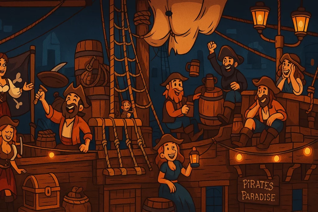 Pirates dans un bateau - recrutement pirates paradise lille