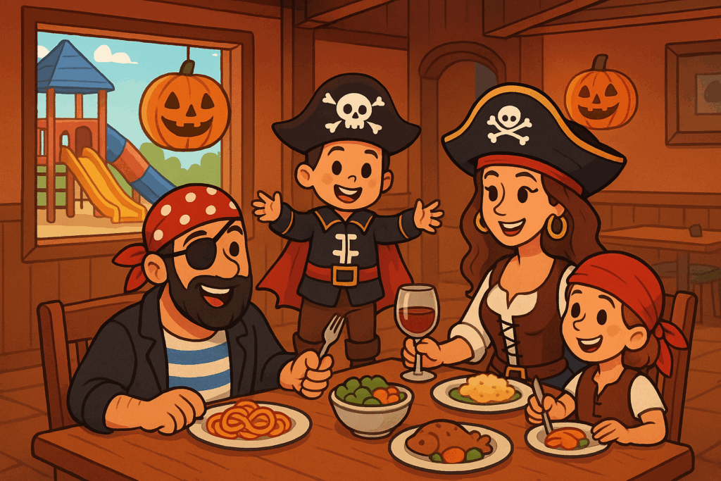 famille au restaurant pendant les vacances de la toussaint