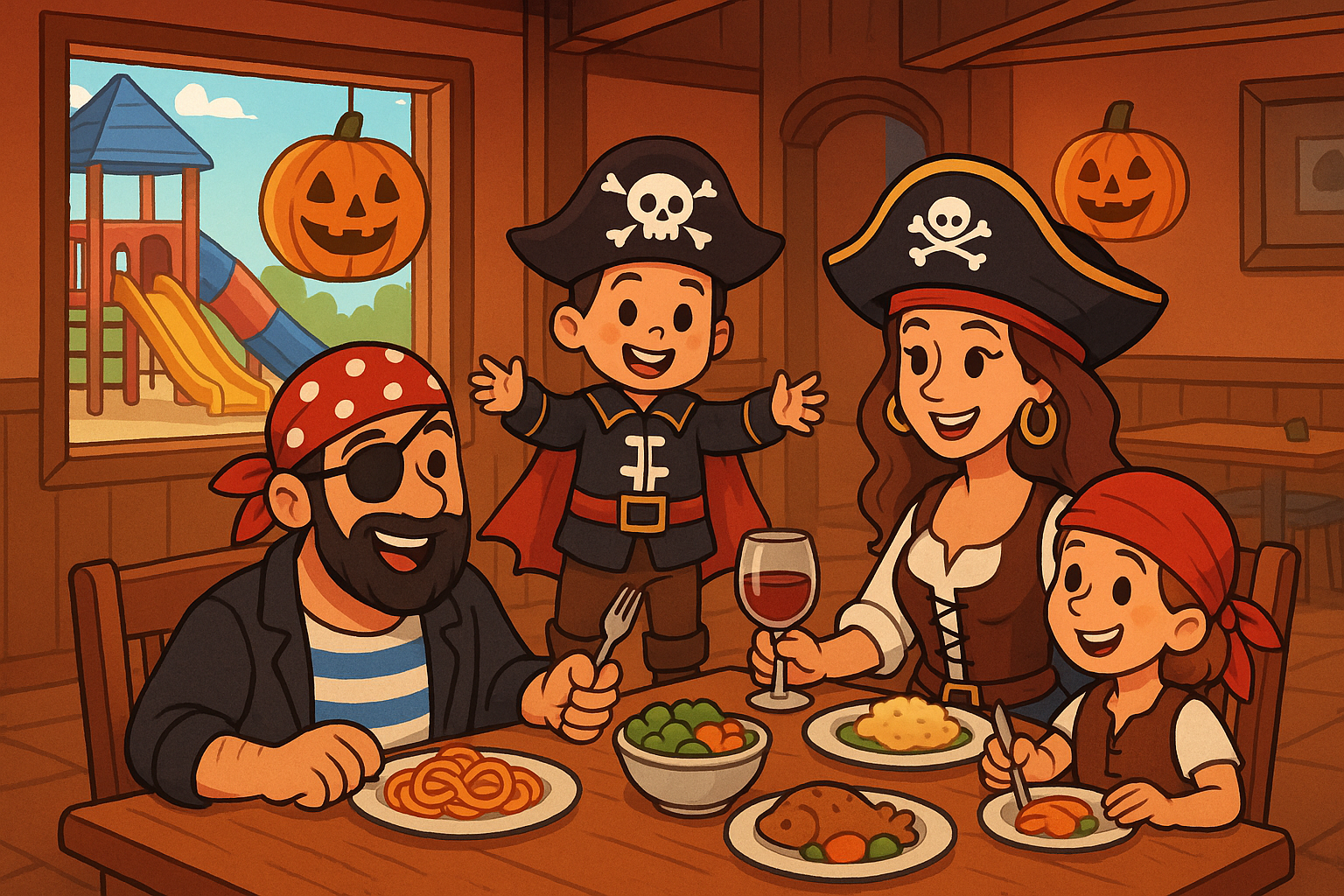 famille au restaurant pendant les vacances de la toussaint